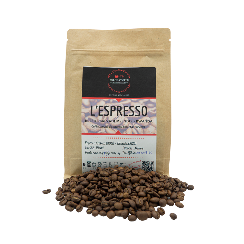 Cafés Méo Café en grains Espresso Torréfaction à l'italienne 80% arabica  20% robusta (1 kg) - Comparer avec